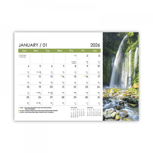 Majestic Waterfall ll Wire-O Desk Calendar 2026